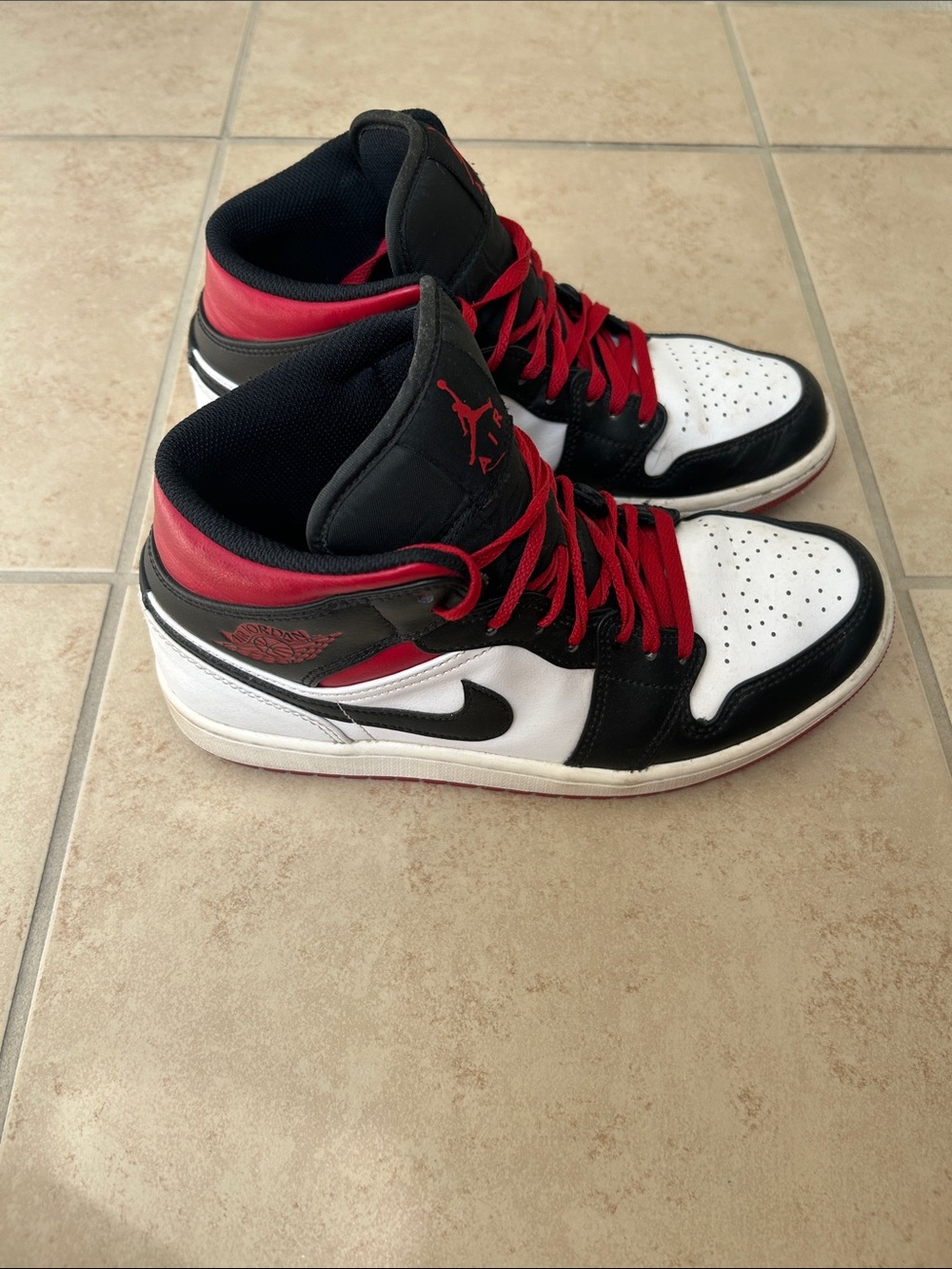 Jordan Black/White/Red Mid-Top Sneakers
